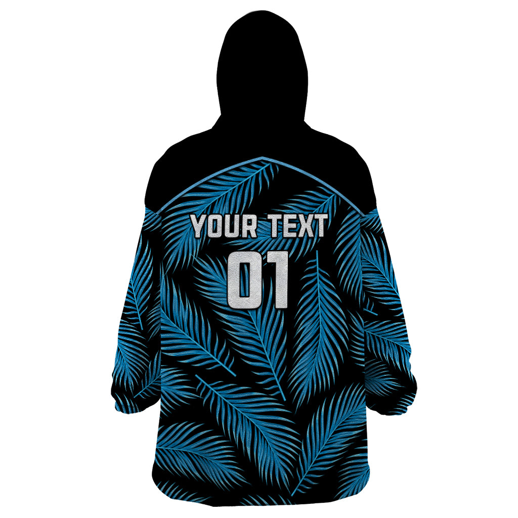 Custom Fiji Rugby Wearable Blanket Hoodie Flying Fijians Blue Palm Tree Version - Wonder Print Shop