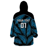 Custom Fiji Rugby Wearable Blanket Hoodie Flying Fijians Blue Palm Tree Version - Wonder Print Shop