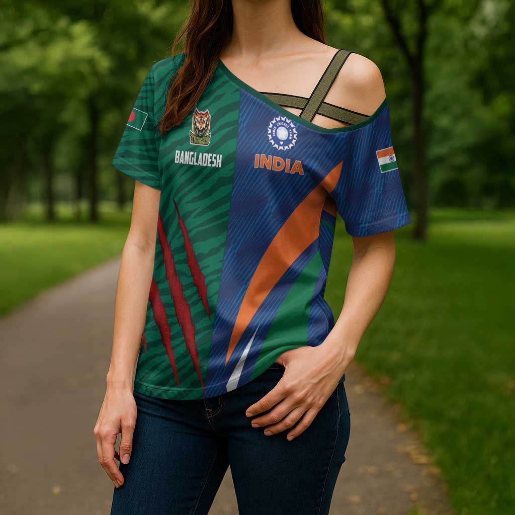 Custom Cricket India Vs Bangladesh Cross Shoulder Shirt Simple Style - Wonder Print Shop