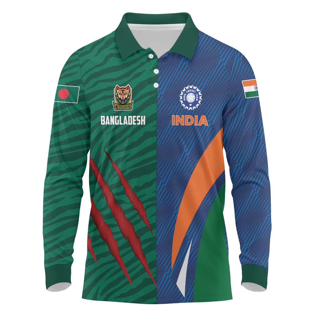 Custom Cricket India Vs Bangladesh Long Sleeve Polo Shirt Simple Style - Wonder Print Shop