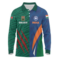 Custom Cricket India Vs Bangladesh Long Sleeve Polo Shirt Simple Style - Wonder Print Shop