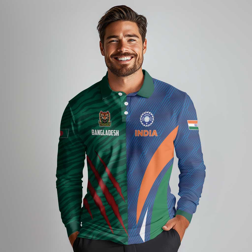 Custom Cricket India Vs Bangladesh Long Sleeve Polo Shirt Simple Style - Wonder Print Shop