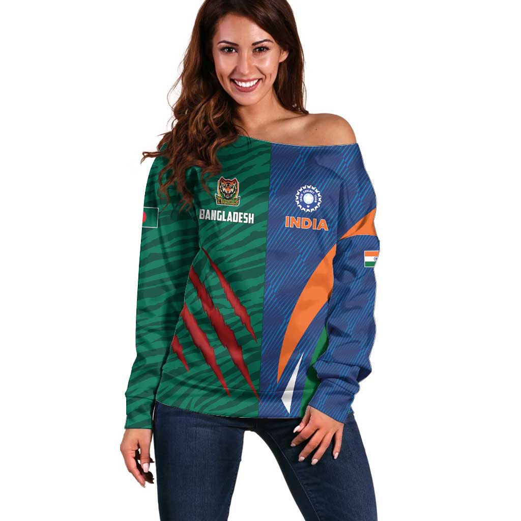Custom Cricket India Vs Bangladesh Off Shoulder Sweater Simple Style - Wonder Print Shop
