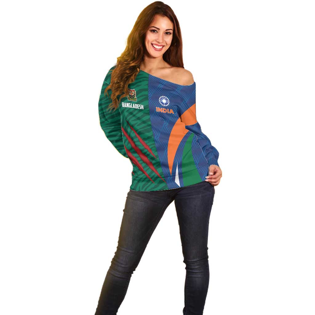 Custom Cricket India Vs Bangladesh Off Shoulder Sweater Simple Style - Wonder Print Shop