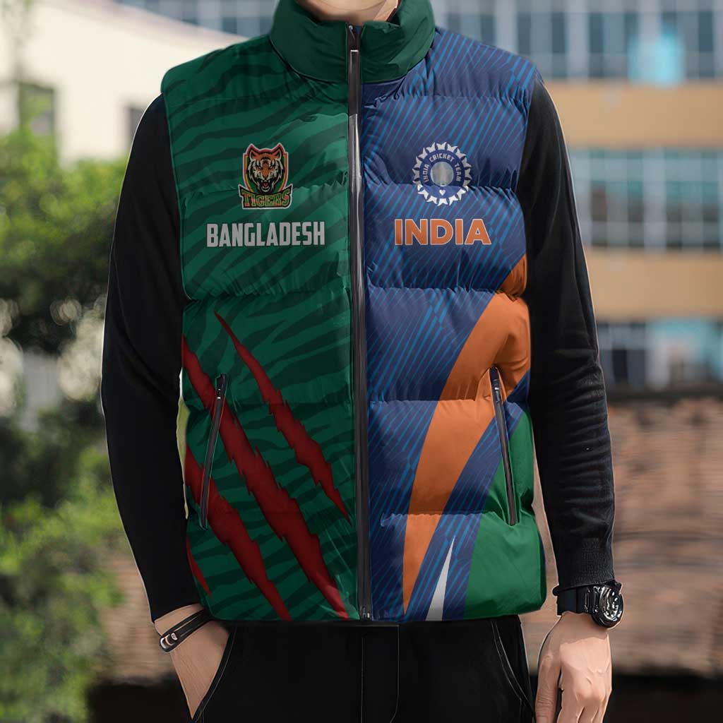 Custom Cricket India Vs Bangladesh Sleeveless Puffer Jacket Simple Style - Wonder Print Shop