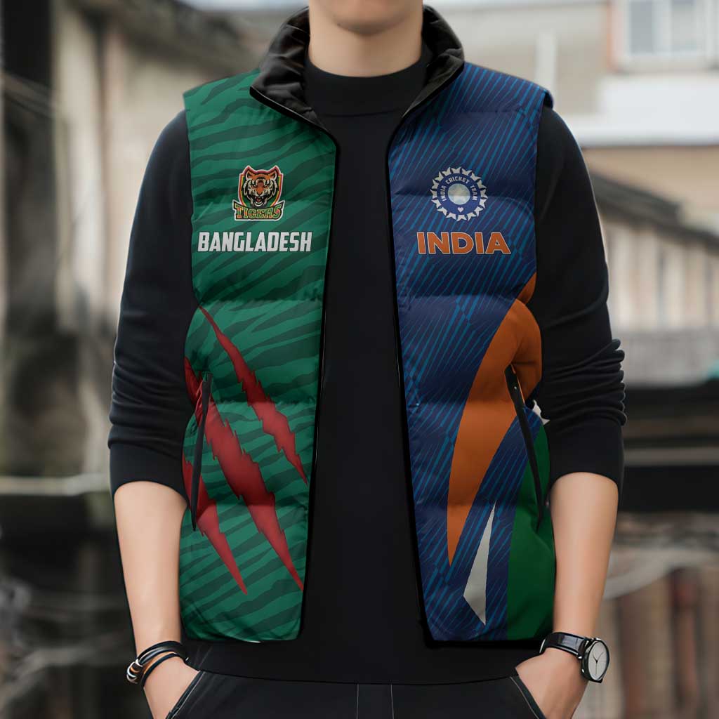Custom Cricket India Vs Bangladesh Sleeveless Puffer Jacket Simple Style - Wonder Print Shop