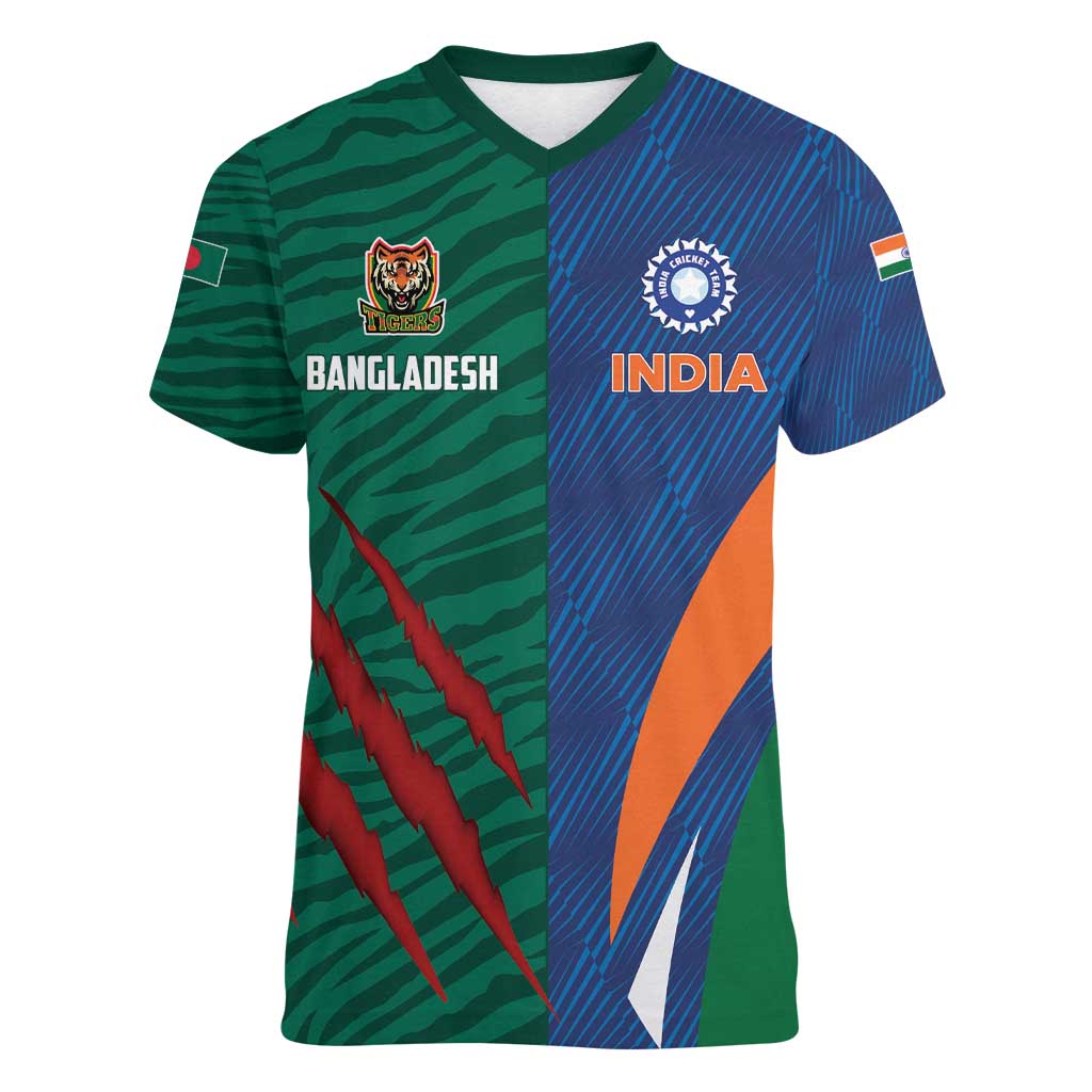 Custom Cricket India Vs Bangladesh Women V-Neck T-Shirt Simple Style - Wonder Print Shop