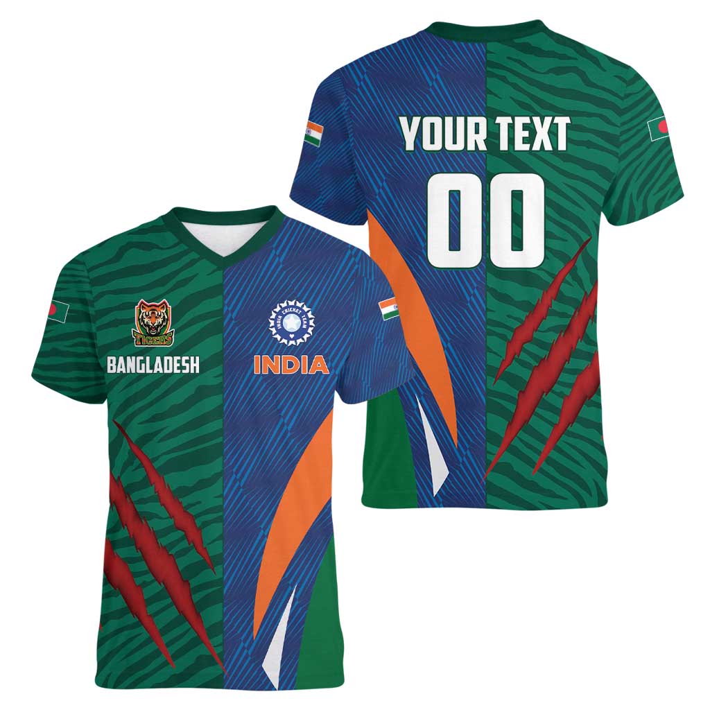 Custom Cricket India Vs Bangladesh Women V-Neck T-Shirt Simple Style - Wonder Print Shop