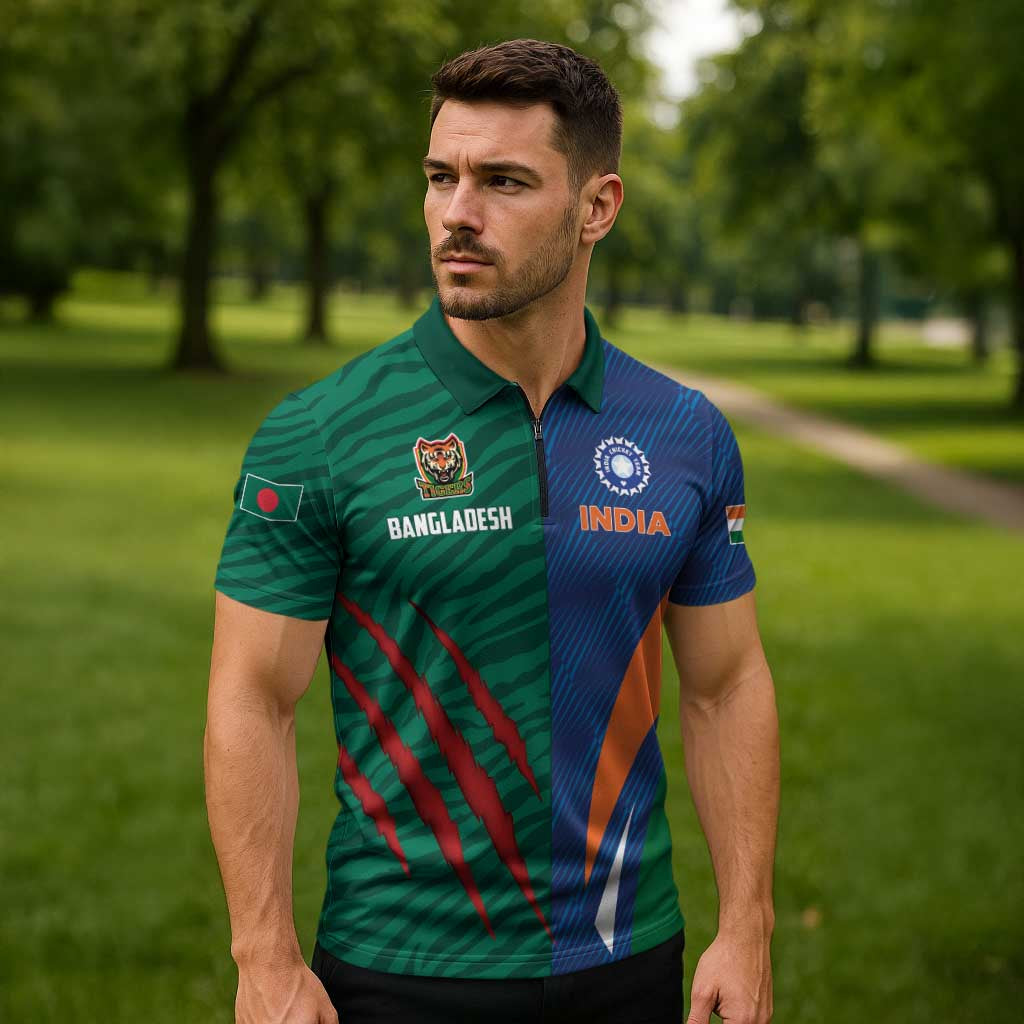 Custom Cricket India Vs Bangladesh Zipper Polo Shirt Simple Style - Wonder Print Shop