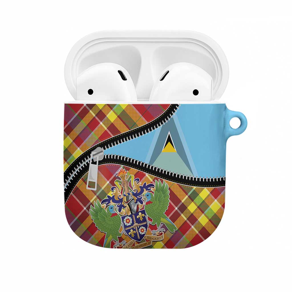 Saint Lucia Creole Day AirPods Case Madras Pattern Zipper Stylized - Wonder Print Shop