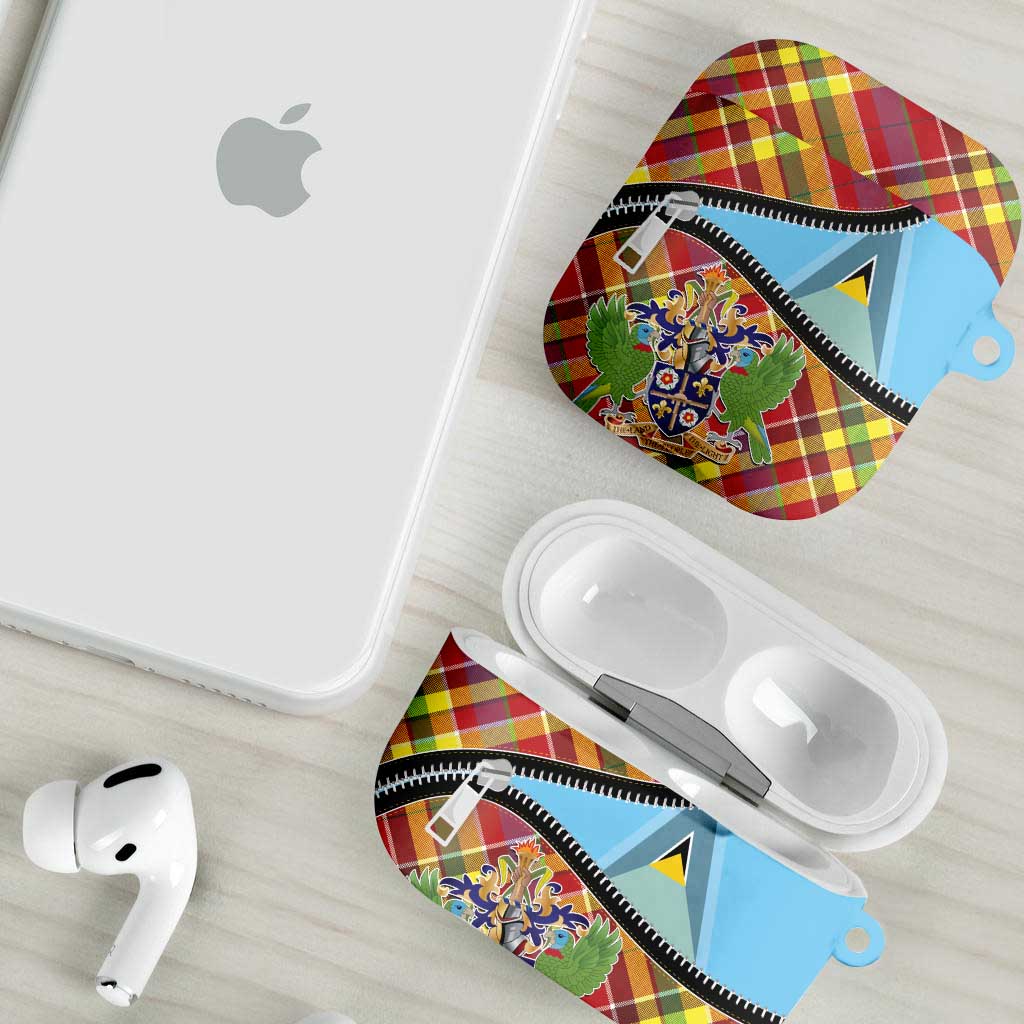 Saint Lucia Creole Day AirPods Case Madras Pattern Zipper Stylized - Wonder Print Shop