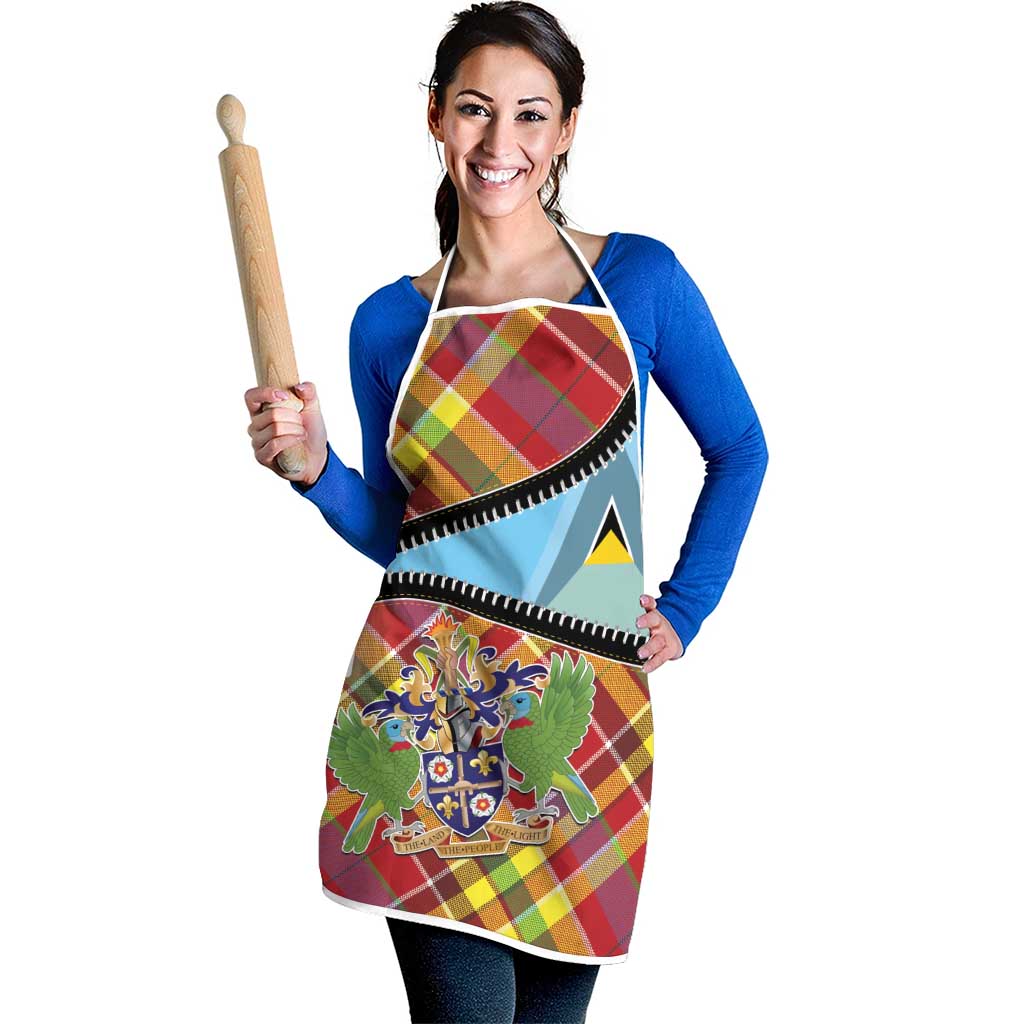 Saint Lucia Creole Day Apron Madras Pattern Zipper Stylized - Wonder Print Shop
