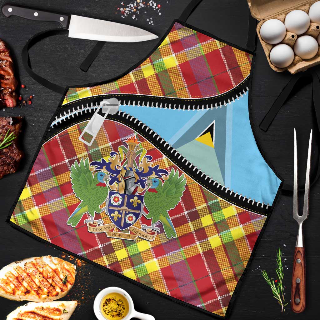 Saint Lucia Creole Day Apron Madras Pattern Zipper Stylized - Wonder Print Shop
