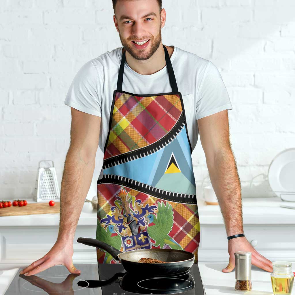 Saint Lucia Creole Day Apron Madras Pattern Zipper Stylized - Wonder Print Shop
