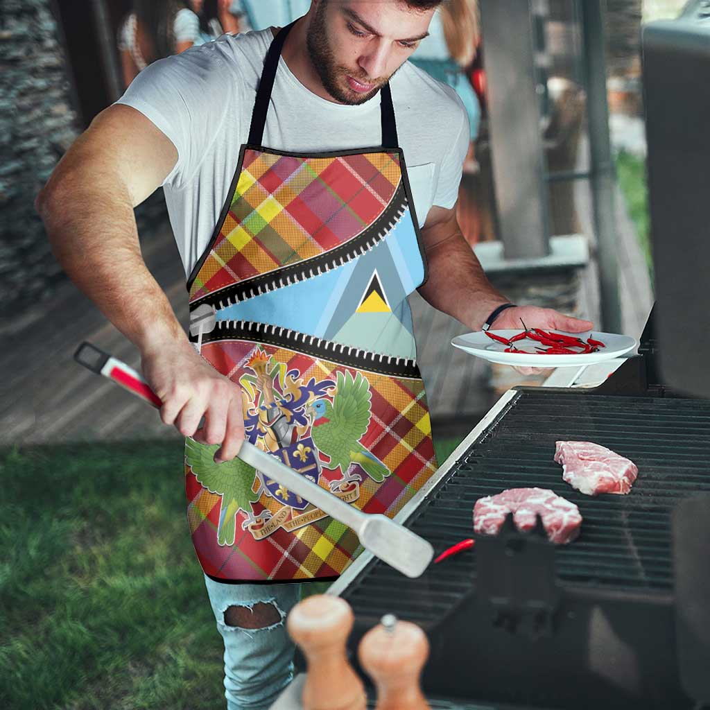 Saint Lucia Creole Day Apron Madras Pattern Zipper Stylized - Wonder Print Shop