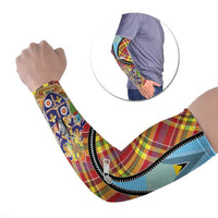 Saint Lucia Creole Day Arm Sleeves Madras Pattern Zipper Stylized - Wonder Print Shop