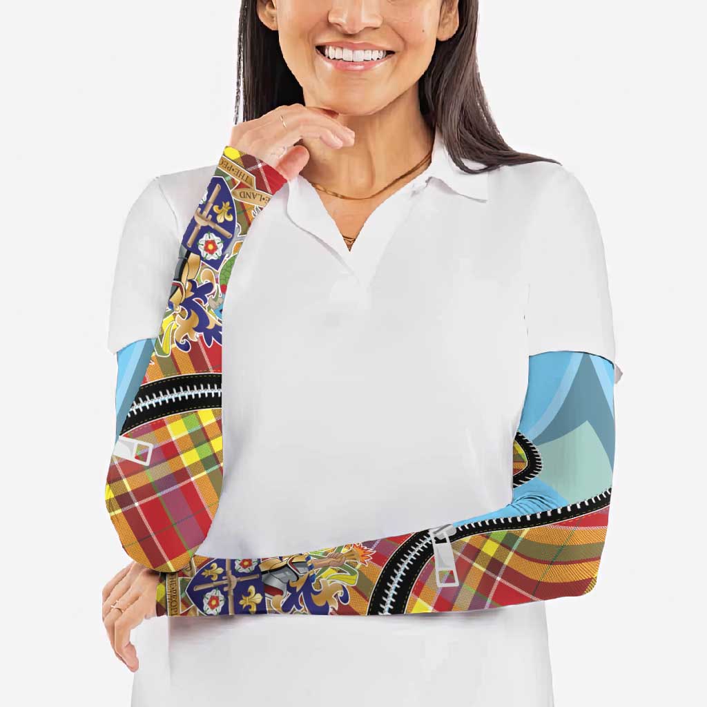 Saint Lucia Creole Day Arm Sleeves Madras Pattern Zipper Stylized - Wonder Print Shop