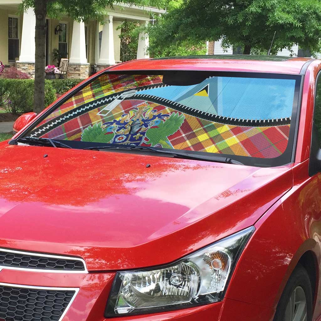 Saint Lucia Creole Day Auto Sun Shade Madras Pattern Zipper Stylized - Wonder Print Shop