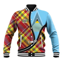 Saint Lucia Creole Day Baseball Jacket Madras Pattern Zipper Stylized - Wonder Print Shop