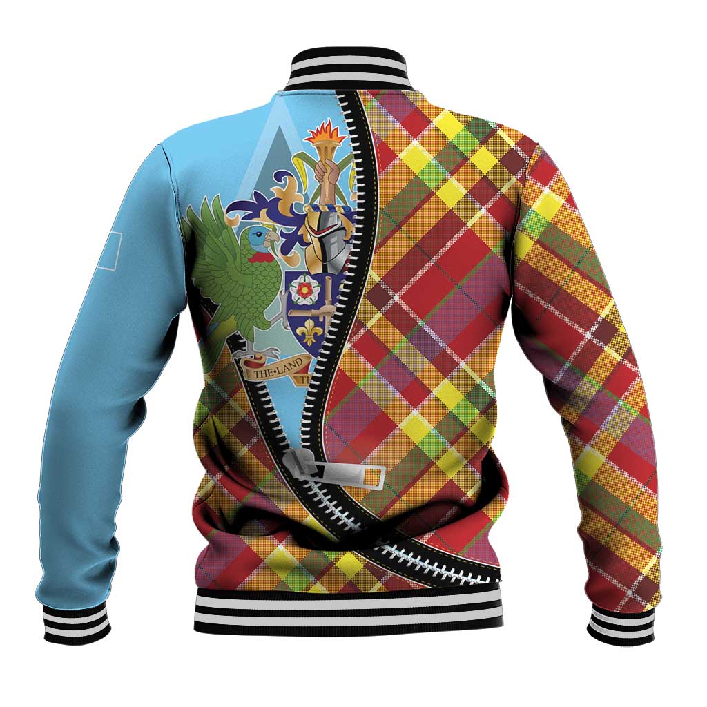 Saint Lucia Creole Day Baseball Jacket Madras Pattern Zipper Stylized - Wonder Print Shop