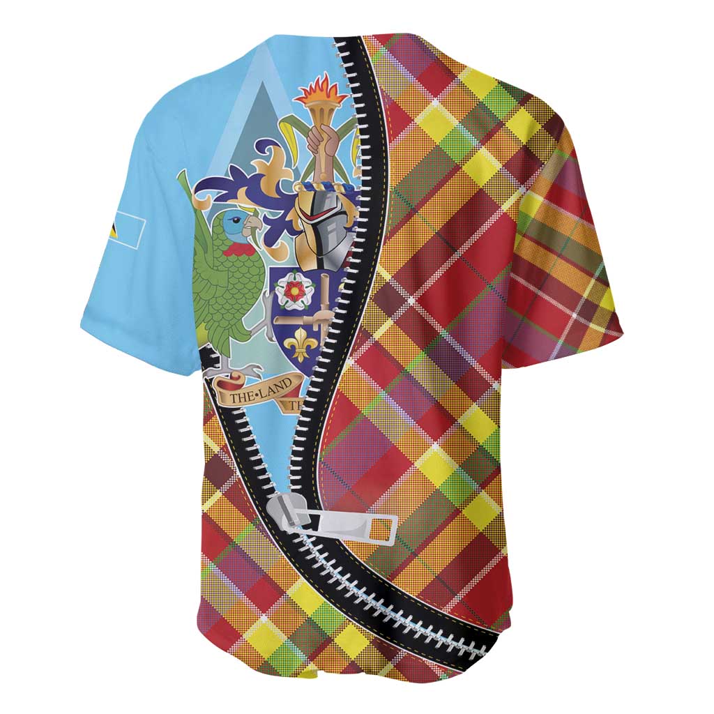 Saint Lucia Creole Day Baseball Jersey Madras Pattern Zipper Stylized - Wonder Print Shop