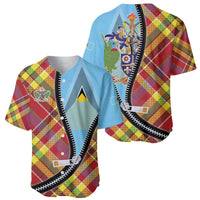 Saint Lucia Creole Day Baseball Jersey Madras Pattern Zipper Stylized - Wonder Print Shop