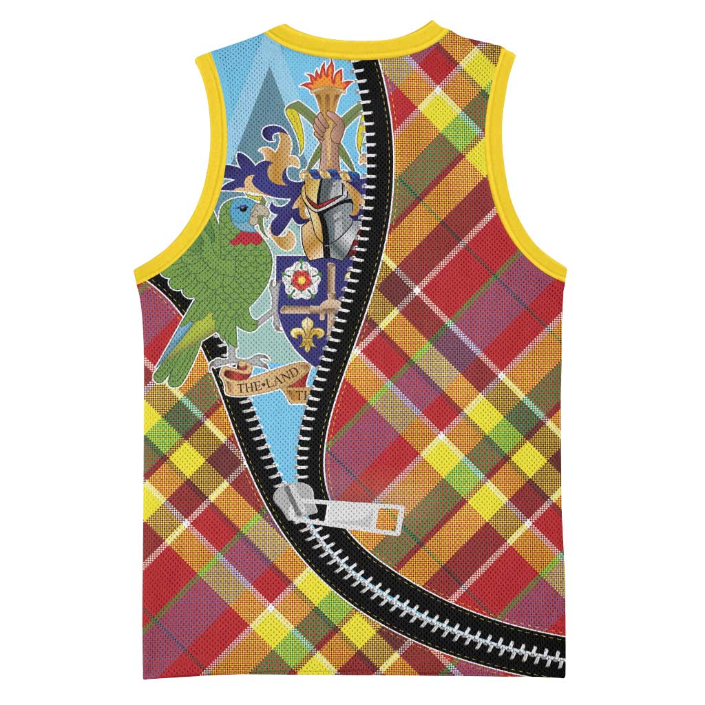 Saint Lucia Creole Day Basketball Jersey Madras Pattern Zipper Stylized - Wonder Print Shop