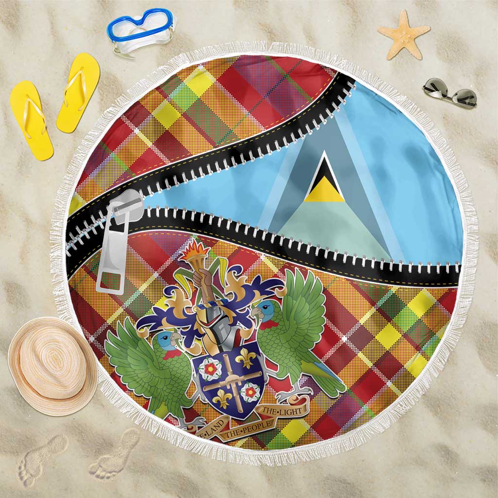 Saint Lucia Creole Day Beach Blanket Madras Pattern Zipper Stylized - Wonder Print Shop
