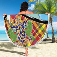 Saint Lucia Creole Day Beach Blanket Madras Pattern Zipper Stylized - Wonder Print Shop