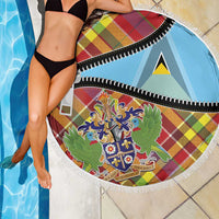 Saint Lucia Creole Day Beach Blanket Madras Pattern Zipper Stylized - Wonder Print Shop