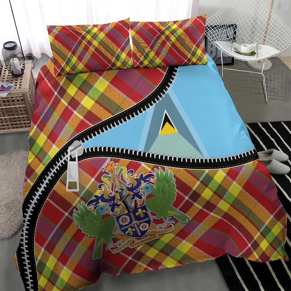 Saint Lucia Creole Day Bedding Set Madras Pattern Zipper Stylized - Wonder Print Shop