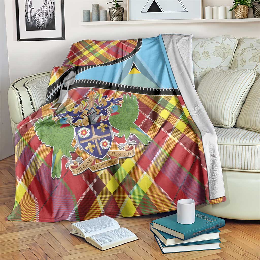 Saint Lucia Creole Day Blanket Madras Pattern Zipper Stylized - Wonder Print Shop