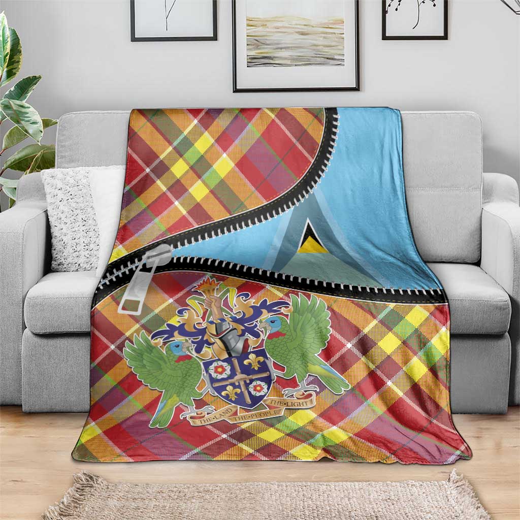 Saint Lucia Creole Day Blanket Madras Pattern Zipper Stylized - Wonder Print Shop
