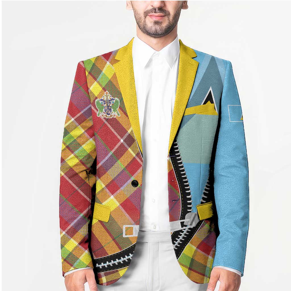 Saint Lucia Creole Day Blazer Madras Pattern Zipper Stylized - Wonder Print Shop