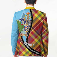 Saint Lucia Creole Day Blazer Madras Pattern Zipper Stylized - Wonder Print Shop