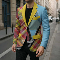 Saint Lucia Creole Day Blazer Madras Pattern Zipper Stylized - Wonder Print Shop