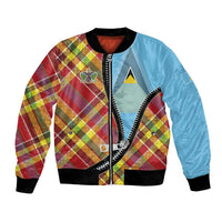Saint Lucia Creole Day Bomber Jacket Madras Pattern Zipper Stylized - Wonder Print Shop