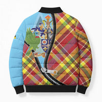 Saint Lucia Creole Day Bomber Puffer Jacket Madras Pattern Zipper Stylized - Wonder Print Shop