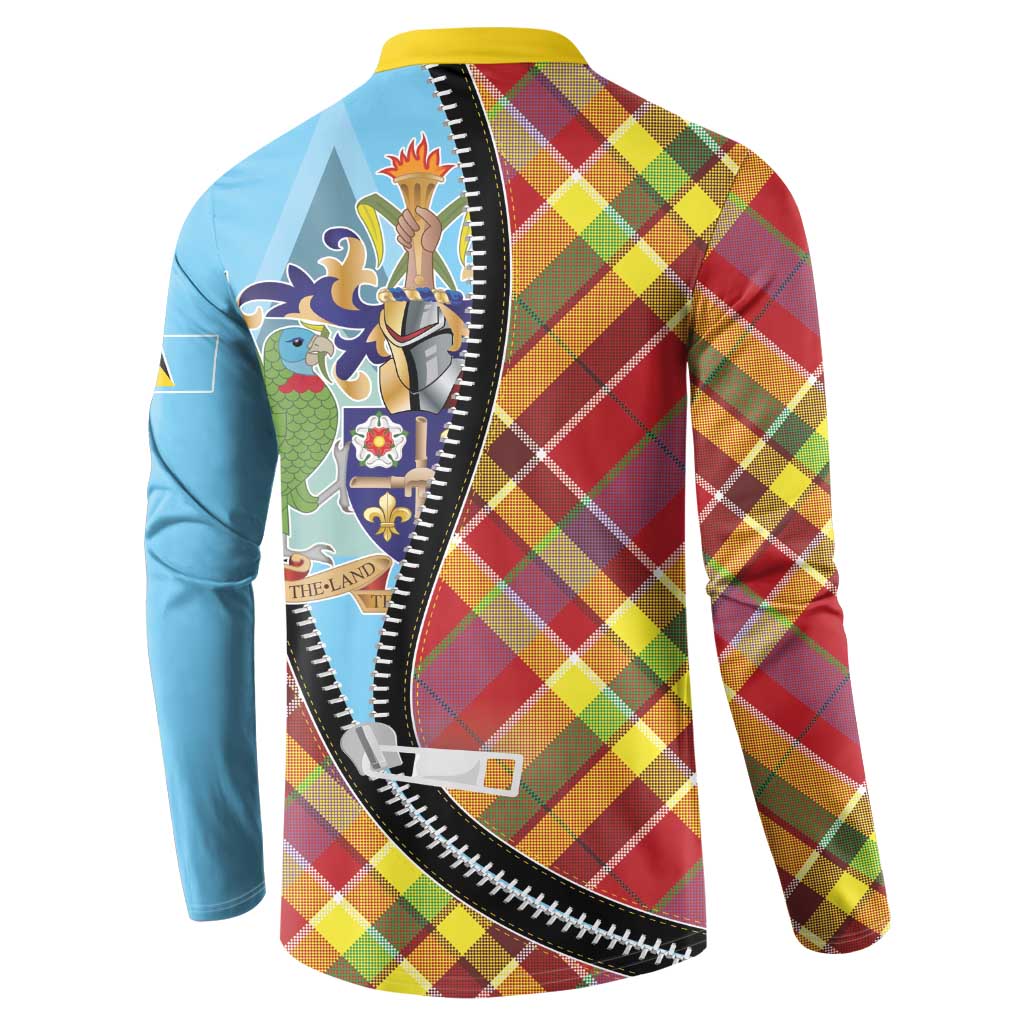 Saint Lucia Creole Day Button Sweatshirt Madras Pattern Zipper Stylized - Wonder Print Shop