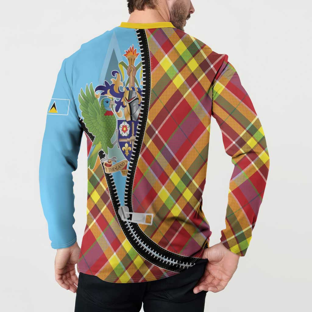 Saint Lucia Creole Day Button Sweatshirt Madras Pattern Zipper Stylized - Wonder Print Shop