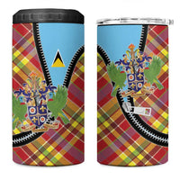Saint Lucia Creole Day 4 in 1 Can Cooler Tumbler Madras Pattern Zipper Stylized - Wonder Print Shop