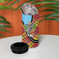 Saint Lucia Creole Day 4 in 1 Can Cooler Tumbler Madras Pattern Zipper Stylized - Wonder Print Shop