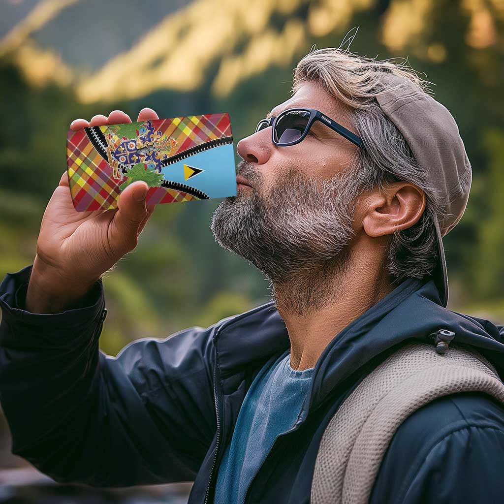 Saint Lucia Creole Day 4 in 1 Can Cooler Tumbler Madras Pattern Zipper Stylized - Wonder Print Shop