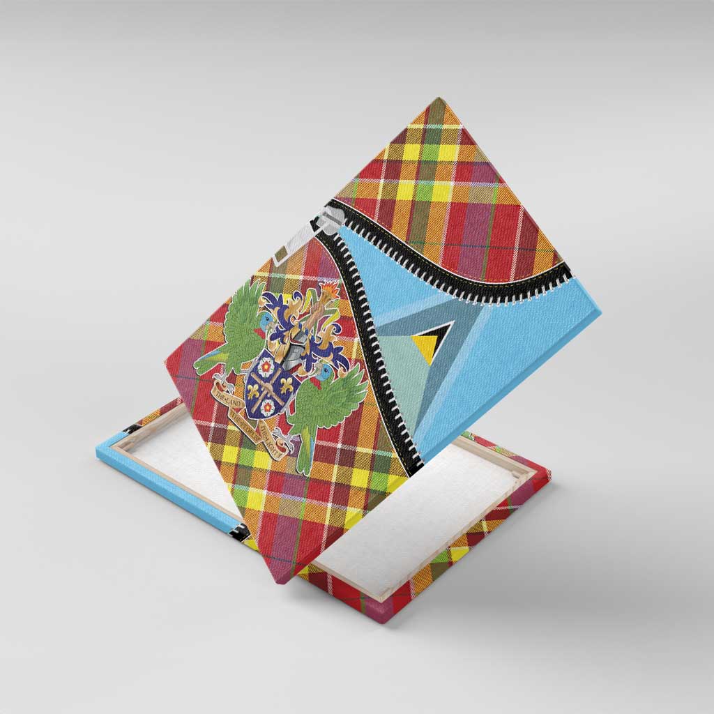 Saint Lucia Creole Day Canvas Wall Art Madras Pattern Zipper Stylized - Wonder Print Shop