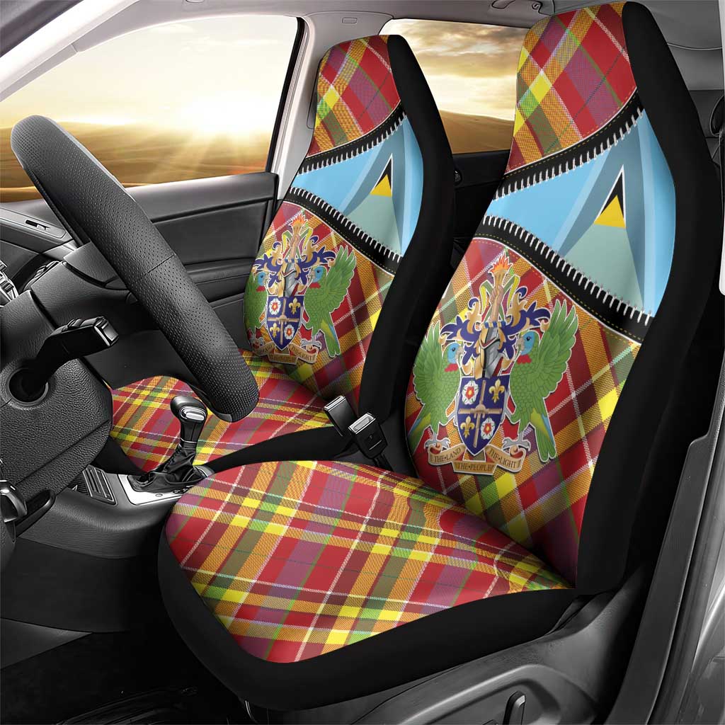 Saint Lucia Creole Day Car Seat Cover Madras Pattern Zipper Stylized - Wonder Print Shop
