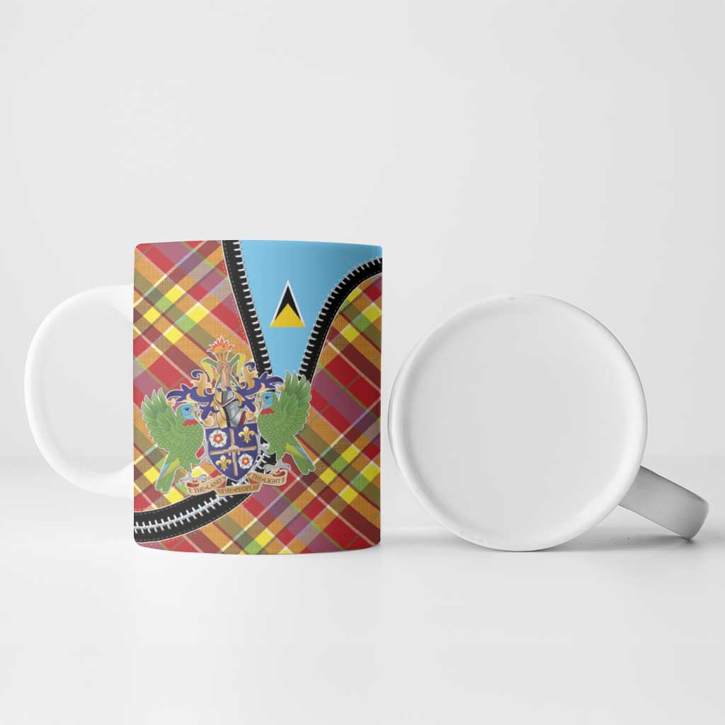 Saint Lucia Creole Day Ceramic Mug Madras Pattern Zipper Stylized - Wonder Print Shop