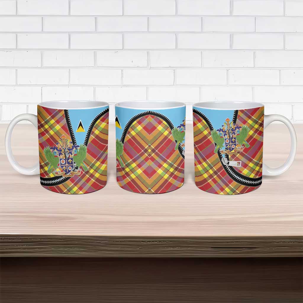 Saint Lucia Creole Day Ceramic Mug Madras Pattern Zipper Stylized - Wonder Print Shop