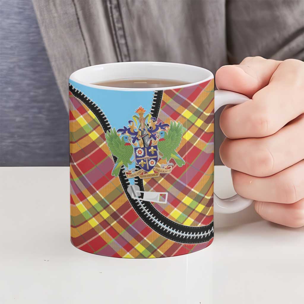 Saint Lucia Creole Day Ceramic Mug Madras Pattern Zipper Stylized - Wonder Print Shop