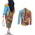 Saint Lucia Creole Day Couples Matching Off The Shoulder Long Sleeve Dress and Long Sleeve Button Shirt Madras Pattern Zipper Stylized - Wonder Print Shop