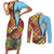 Saint Lucia Creole Day Couples Matching Short Sleeve Bodycon Dress and Long Sleeve Button Shirt Madras Pattern Zipper Stylized - Wonder Print Shop